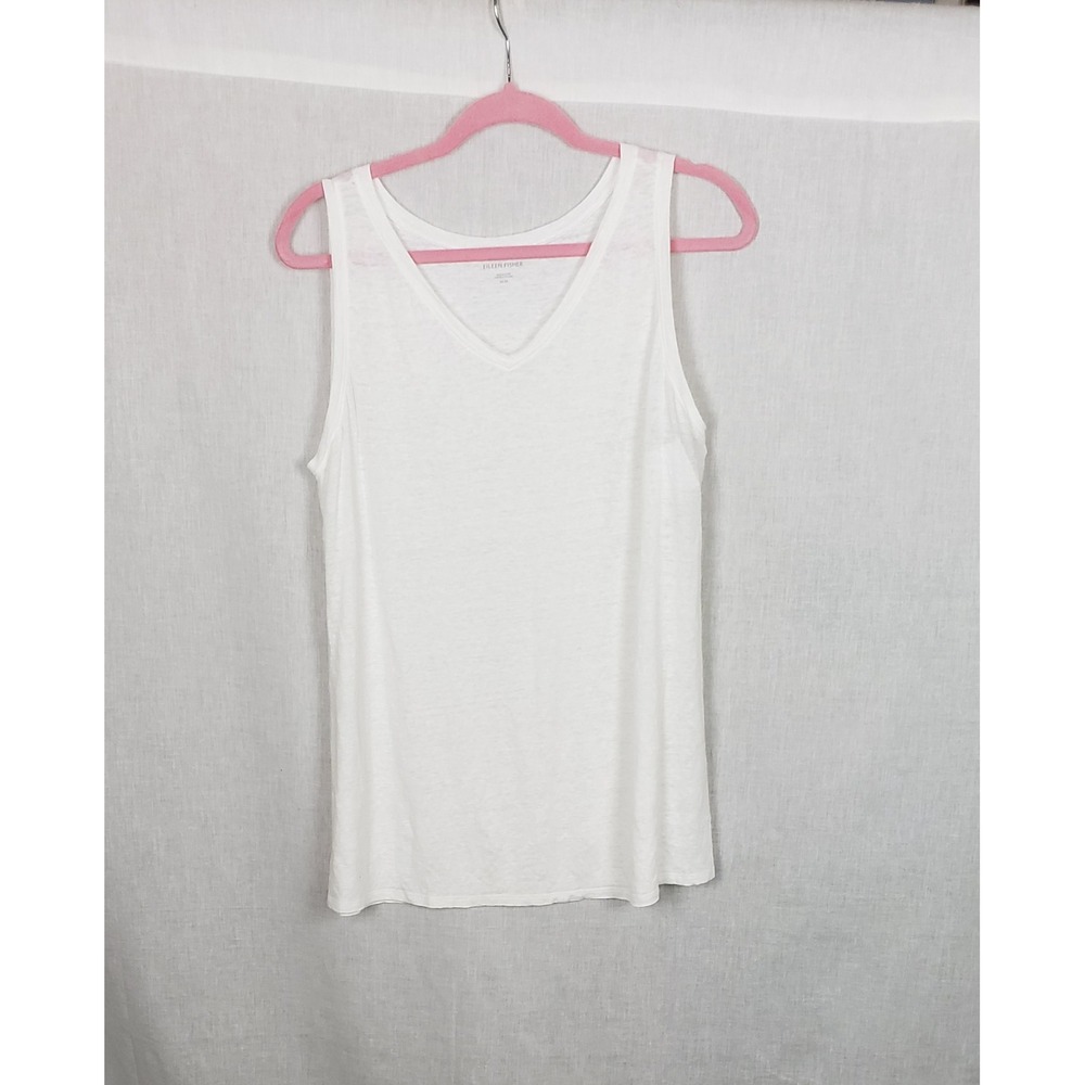Eileen Fisher White 100% Organic Linen Tank Top Slub M Sustainable Coastal Eco